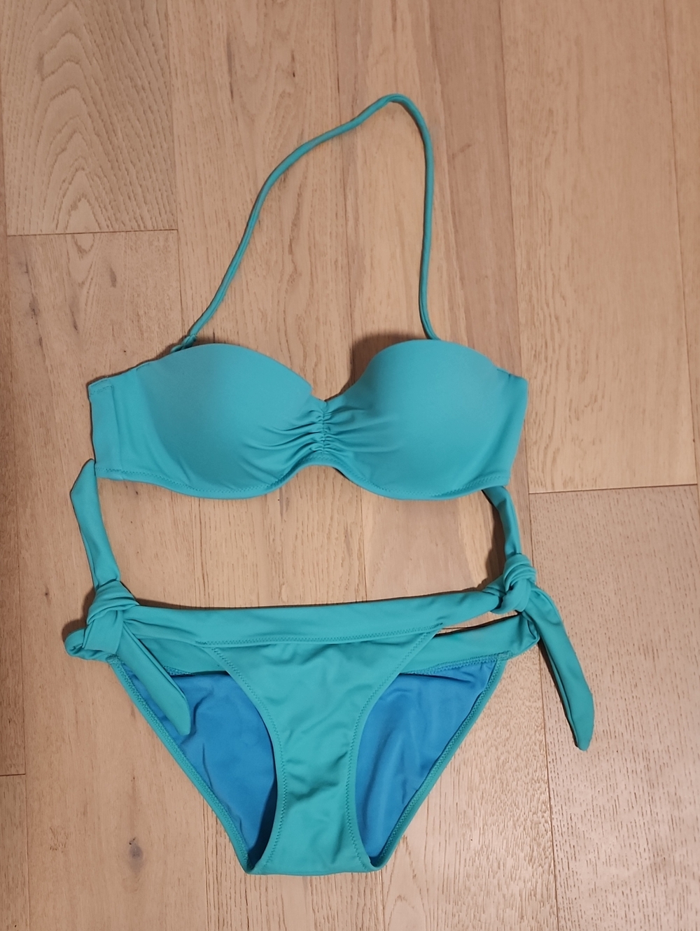 Victoria's Secret Turquoise Bandeau Bikini Set with Tie-Side Bottoms